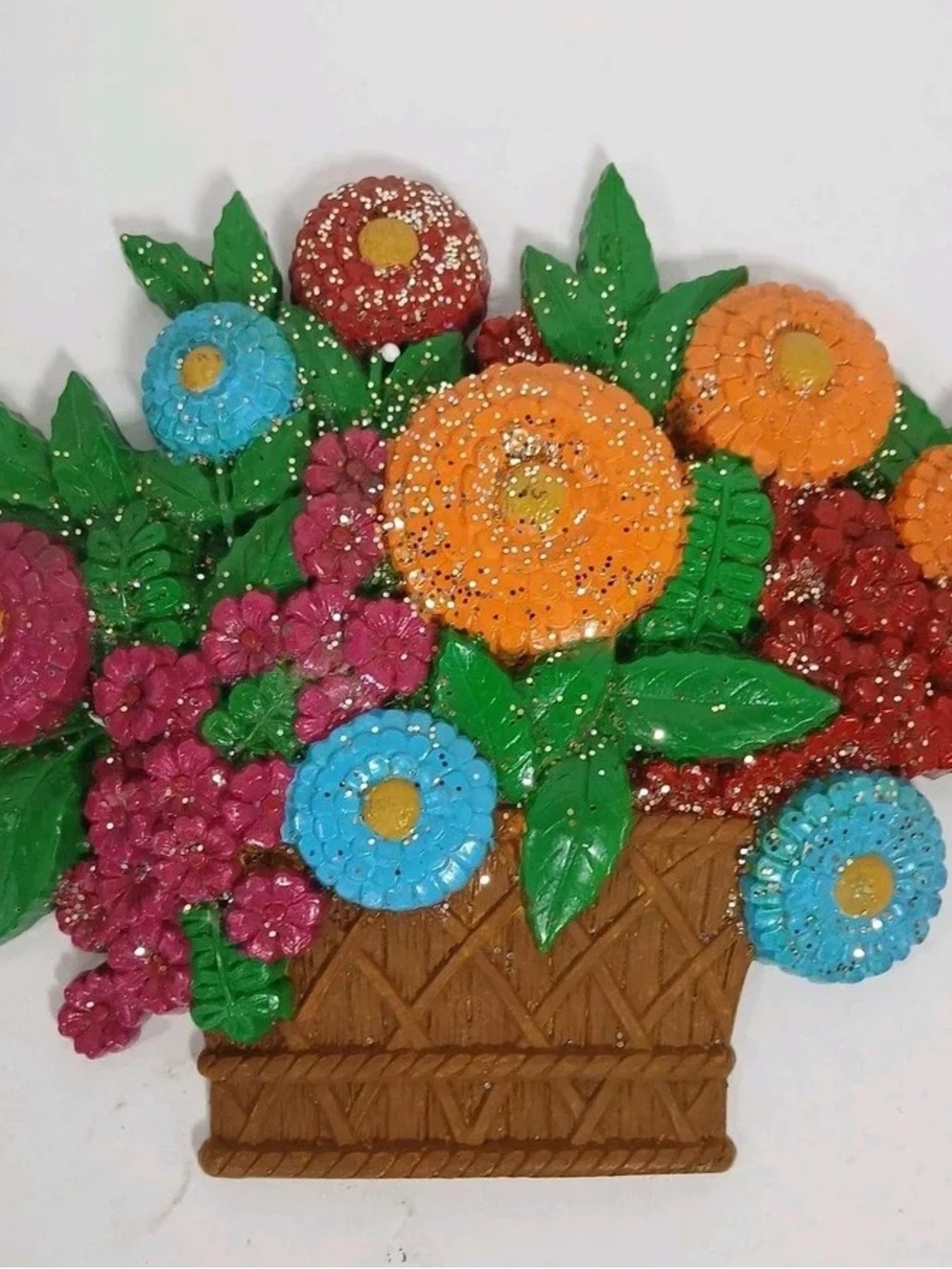Handcrafted Multicolor Floral Basket Home Accent